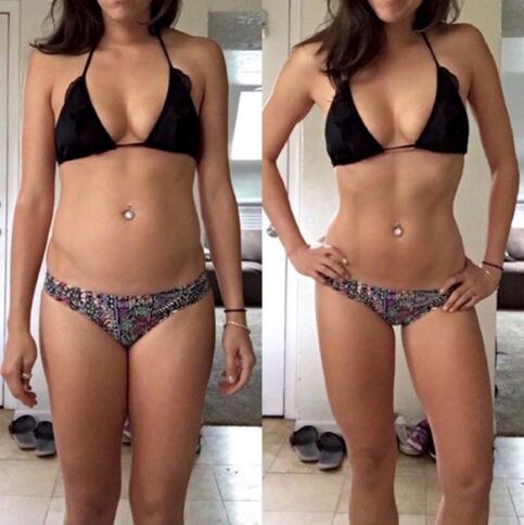 Girl before and after losing weight on a carbohydrate-free diet